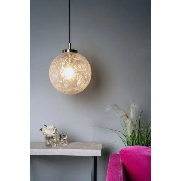 Kulista wisząca lampa Avari AVA0141 szklana kula mosiądz szary