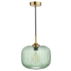 Lampa wisząca nad wyspę Demarius DEM0124 do jadalni szklana zielona mosiądz
