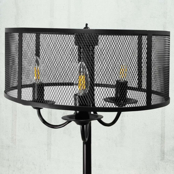 Stojąca LAMPA podłogowa SOHO 310880 Polux okrągła OPRAWA salonowa siatka loft czarna