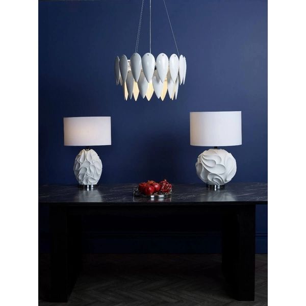 Stołowa lampka do sypialni Zachary ZAC412 glamour z abażurem biała