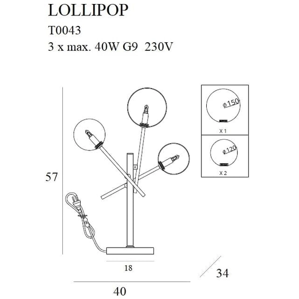 Molekułowa lampka stołowa LOLLIPOP T0043 Maxlight metal szkło czarna