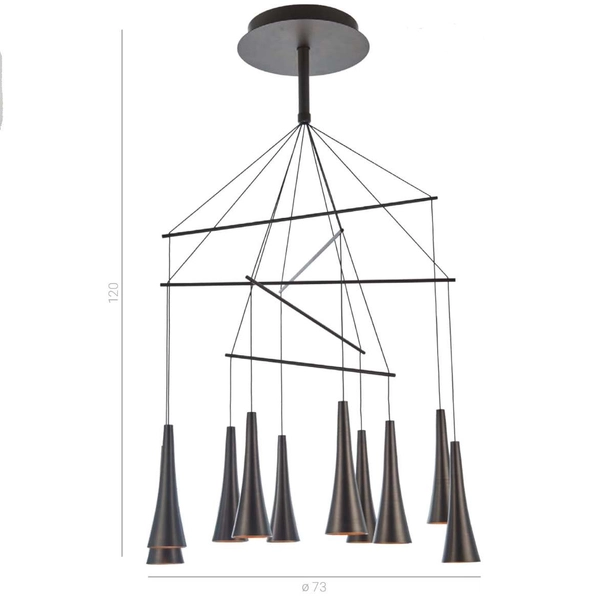 LAMPA wisząca LUCA MD16115-10A Italux metalowa OPRAWA zwis LED 50W 3000K kaskada stożki brązowe