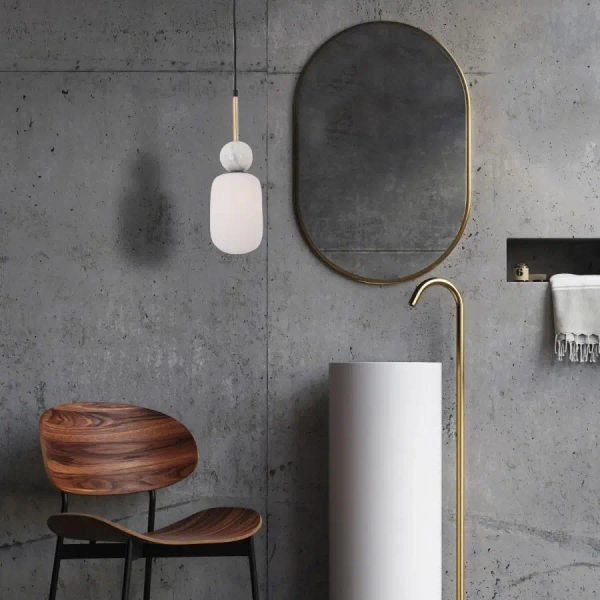 Szklana wisząca lampa 22215 marmurowa do salonu nad stół biała