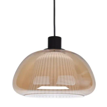 Ryflowana szklana lampa wisząca Apiro PND-84638-BK-AMB bursztynowa