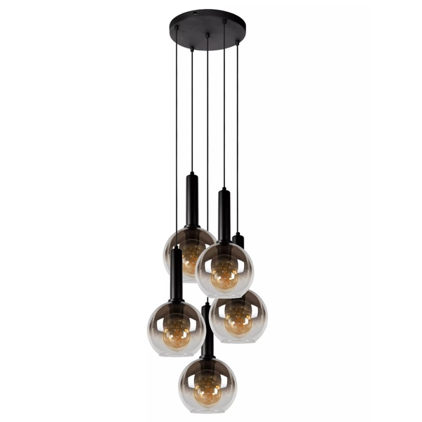 Wisząca lampa loftowa Marius kaskada czarna przydymiona