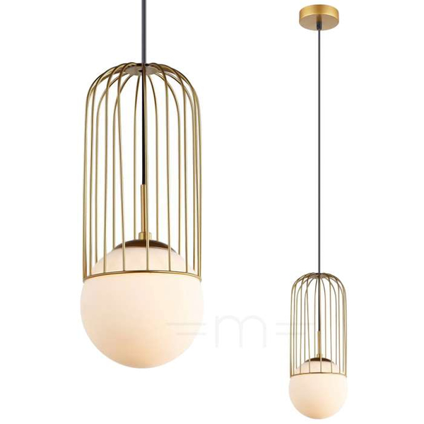 LAMPA wisząca MATTY MDM-3939/1 GD Italux druciana OPRAWA metalowa ZWIS szklana kula ball klatka loft złota
