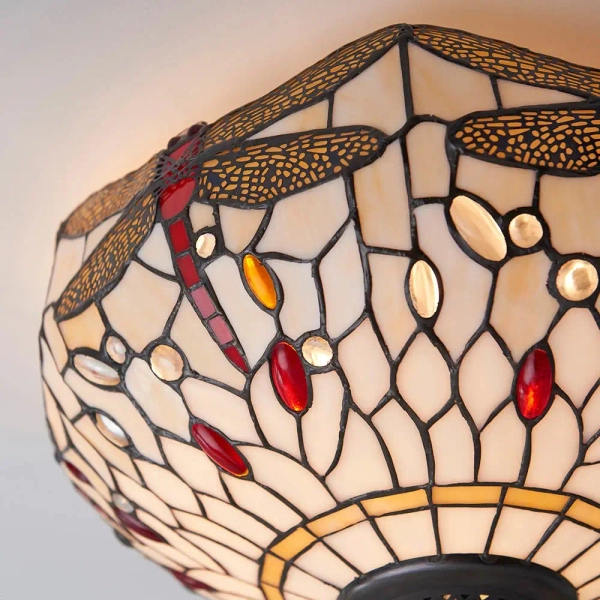 Sufitowa lampa tiffany Dragonfly 70723 witraż do jadalni beżowa kolorowa