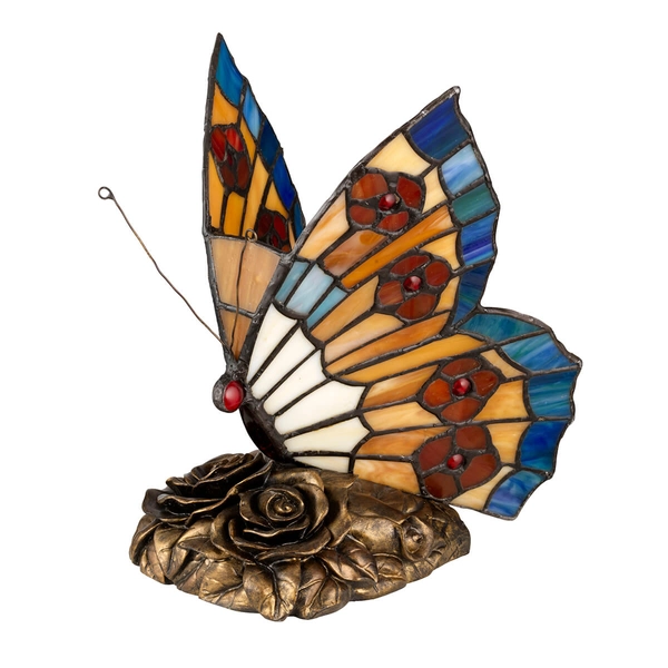 Witrażowa lampa stołowa Tiffany QZ-OBUTTERFLY-TL Quoizel motyl kolorowa