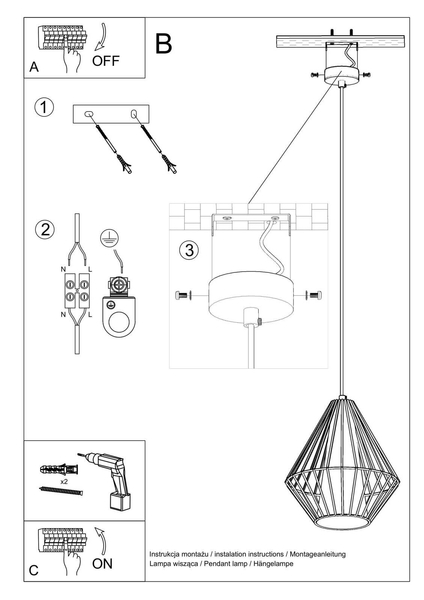 Industrialna LAMPA wisząca SL.0298 druciana OPRAWA zwis drut metalowy klatka skeleton czarny