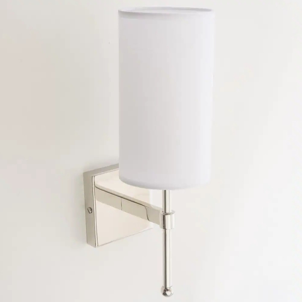 Klasyczna LAMPA ścienna DENVER W01987NI-WH Cosmolight abażurowy kinkiet do salonu nikiel