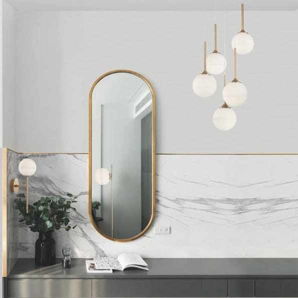 Ścienna LAMPA loft PEREZ LE41751 Luces Exclusivas okrąga OPRAWA szklany kinkiet modernistyczna kula biała złota