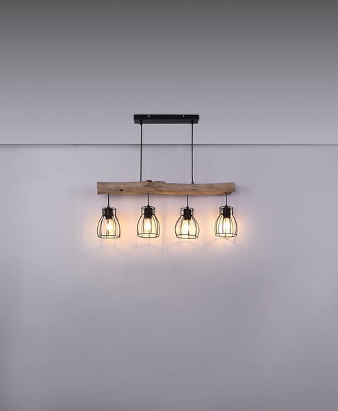 Rustykalna lampa wisząca Mina 15326-4N czarna drewniana