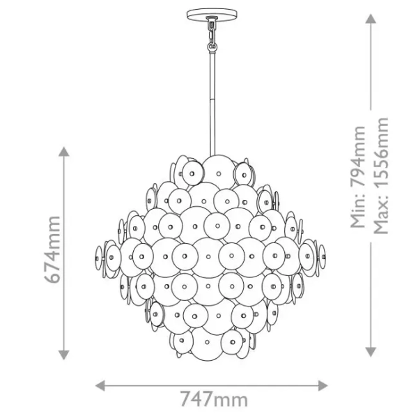 Szklany żyrandol do jadalni Rene QN-RENE-16P-DSB krążki mosiądz
