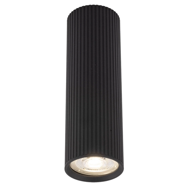 Podłużna lampa nasufitowa Tune 10024 prążkowana do holu czarna