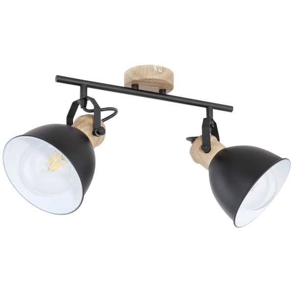 Industrialna LAMPA sufitowa WIHO 54018-2S Globo metalowa OPRAWA regulowane reflektorki czarne drewno