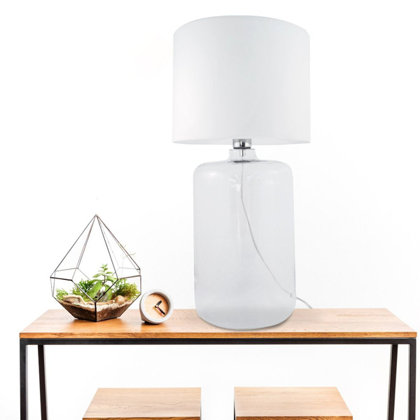 Stojąca lampka nocna AMARSA 5506WH szklana biała przezroczysta