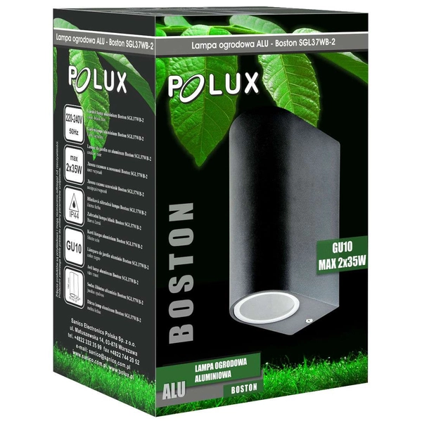 Ogrodowa LAMPA elewacyjna BOSTON 303356 Polux zewnętrzna OPRAWA metalowy KINKIET ścienny na taras IP44 outdoor czarny