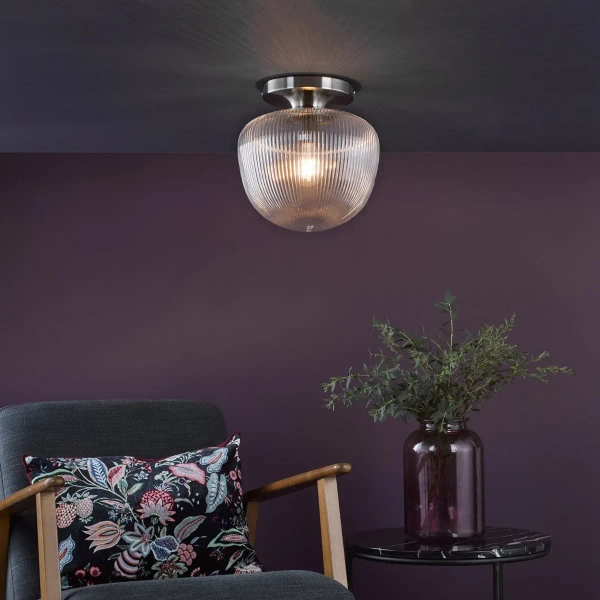 Szklana lampa sufitowa do jadalni Abrielle ABR5208 ryflowany nikiel