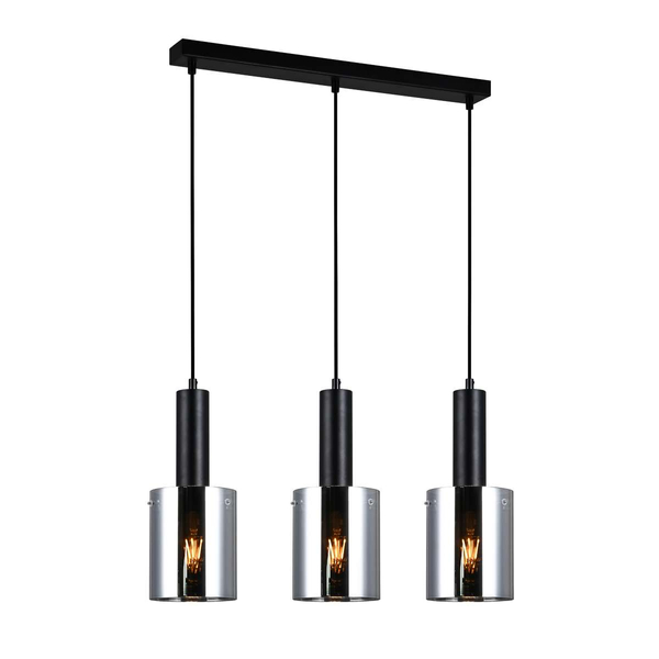 Wisząca LAMPA loftowa SARDO PND-5581-3-BK+SG Italux skandynawska OPRAWA szklany ZWIS tuby przydymione czarne