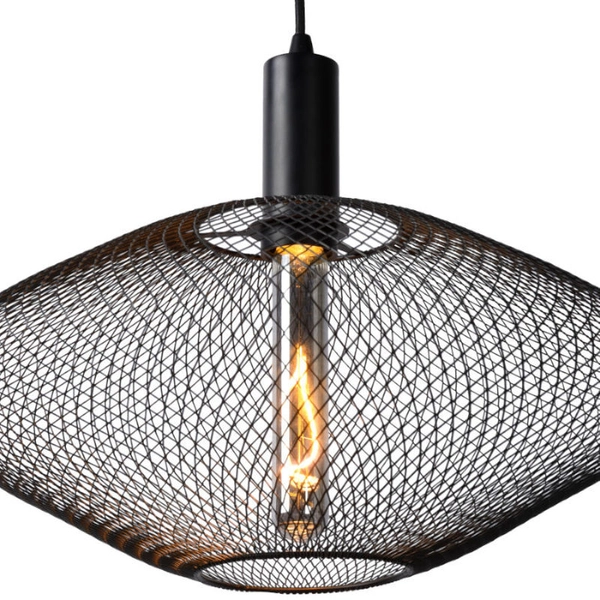 Druciana LAMPA wisząca MESH 21423/45/30 Lucide metalowa OPRAWA industrialny zwis czarny
