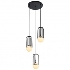 LAMPA wisząca MATTY MDM-3939/3 BK Italux druciana OPRAWA metalowa ZWIS szklane kule balls KASKADA klatki loft czarne