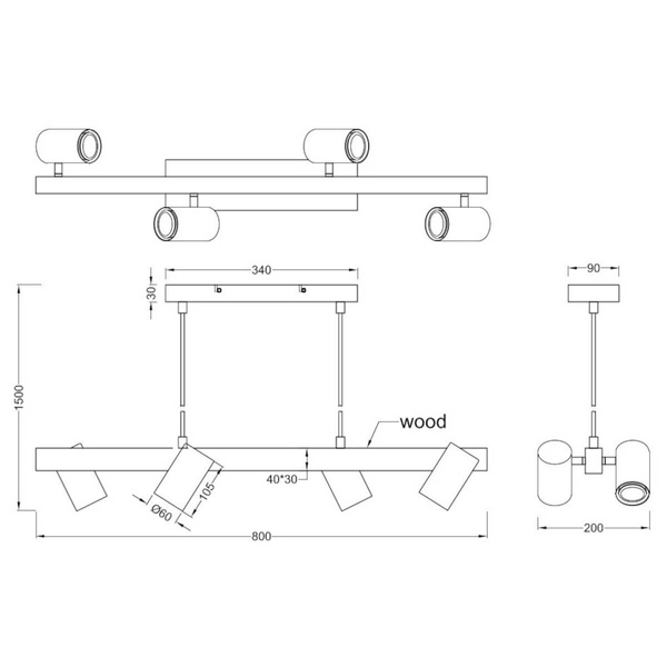 Lampa wisząca nad wsypę VANTOS DL432312490 Trio loftowa drewniana czarny