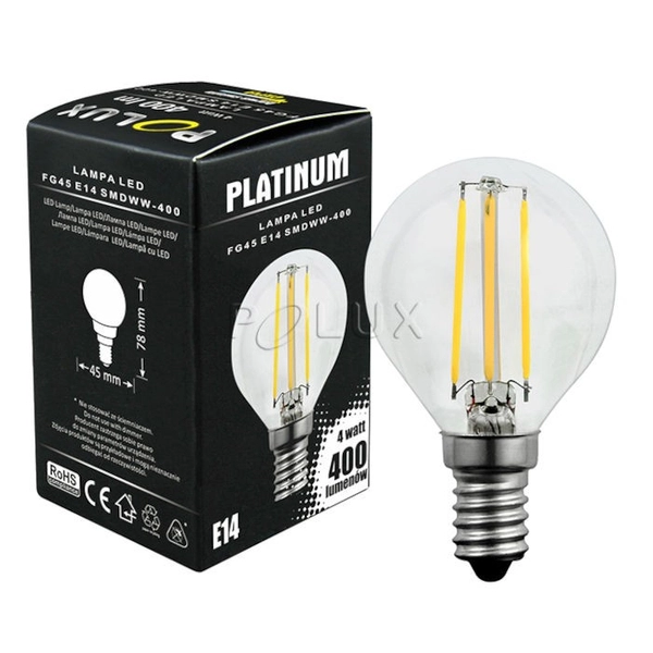 Industrialna żarówka ledowa 305077 Polux G45 E14 kulka 4W 400lm 230V biała ciepła