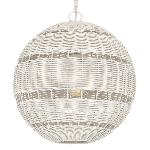 Kulista lampa wisząca Lindendale QZ-LINDENDALE-P-AWH okrągła rattan biały