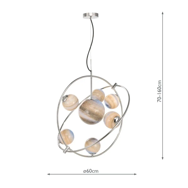 Szklana wisząca lampa Mikara MIK3450 układ słoneczny kule chrom beżowe
