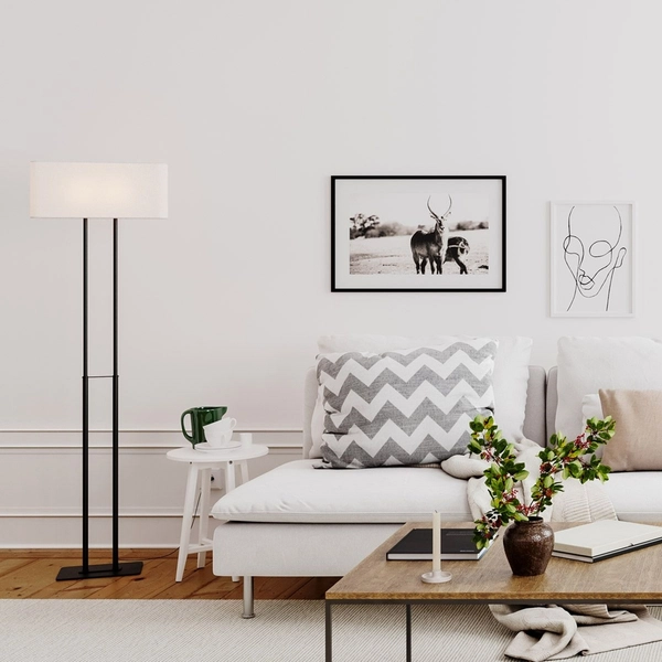 Biała lampa stojąca Luton podłogowa z abażurem do salonu