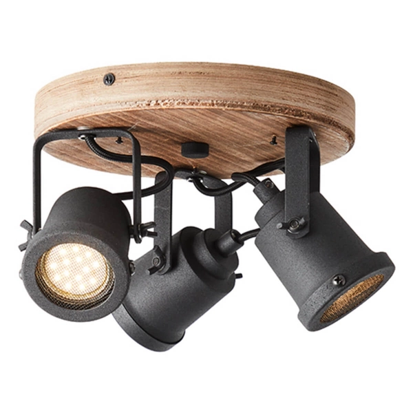 Industrialna lampa sufitowa Inge HK18998S76 reflektorki drewno czarna