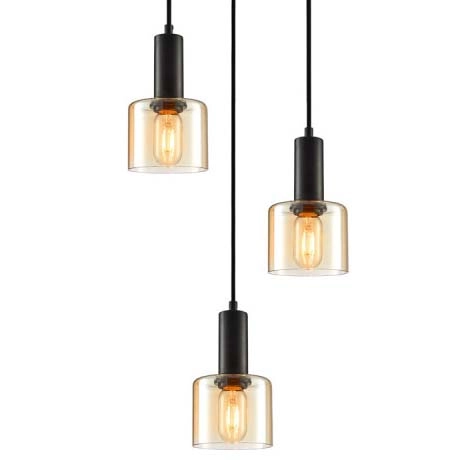 3-płomienna lampa wisząca Santia PND-65342-3A-BK+AMB kaskada hol czarna bursztynowa