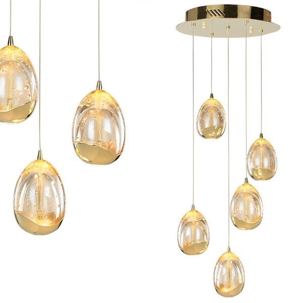 Wisząca LAMPA kaskada HUELTO PND-22112132-5A-CHPN Italux szklana OPRAWA loftowy ZWIS LED 24W 3000K kulisty złoty szampański