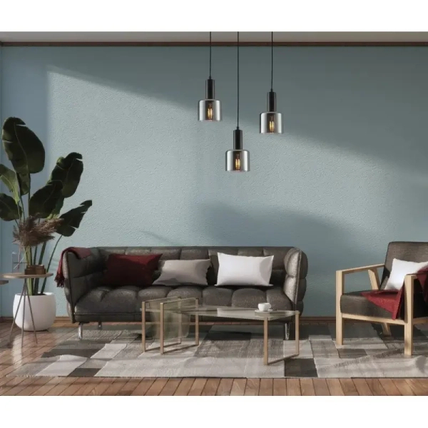 Wisząca lampa skandynawska Santia PND-65342-1-BK+SG do kuchni czarna przydymiona