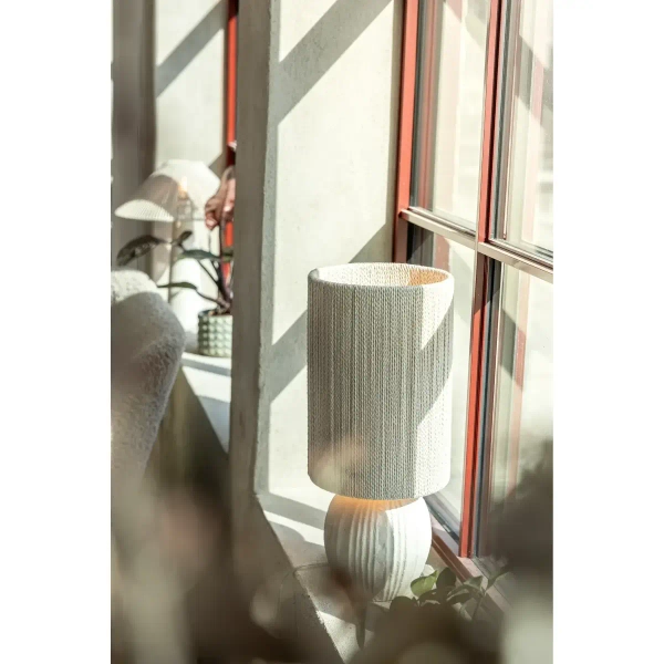 Stolikowa lampka Viela 108829 bawełniana do sypialni beżowa