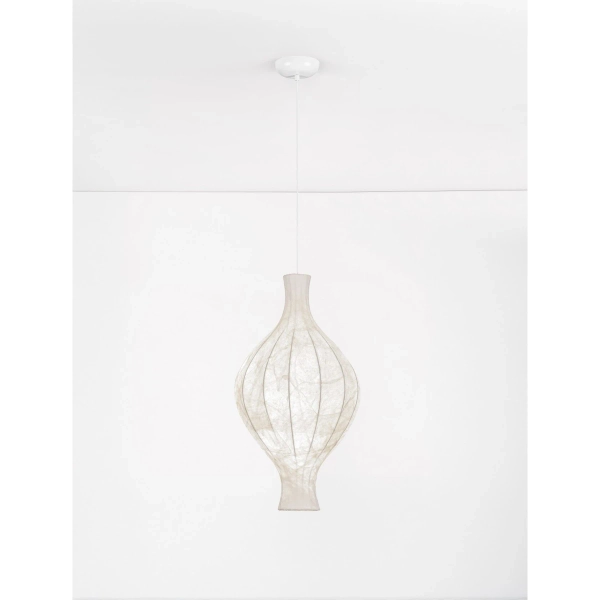 Jedwabna wisząca lampa NERELDO LE45308 japandi do salonu biała