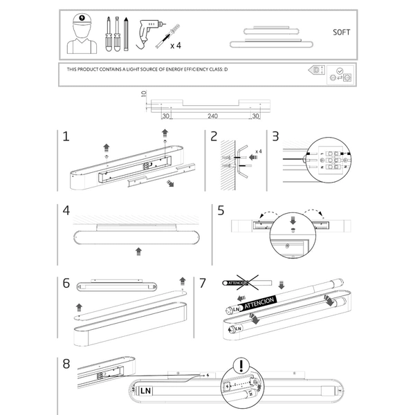 Podłużny kinkiet na korytarz Soft Wall 7528 Nowodvorski belka grafitowa