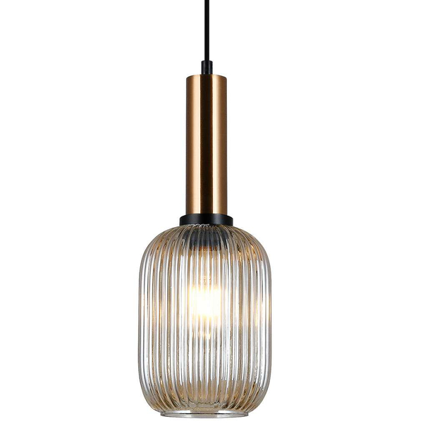 LAMPA wisząca ANTIOLA PND-5588-1M-BRO+AMB Italux szklana OPRAWA plisowany ZWIS loftowy mosiężny bursztynowy