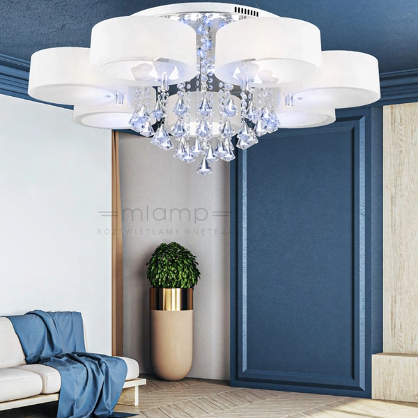 Sufitowa LAMPA glamour DRS8006/7 8C LED 420W Elem metalowa OPRAWA crystal z pilotem chrom biała