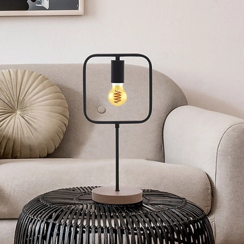 Industrialna lampka stołowa Rufin 3219 metalowa ramka czarna drewno