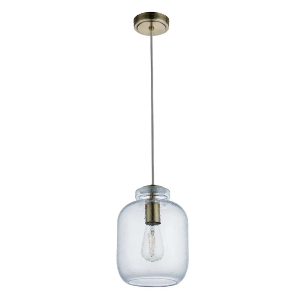 Szklana lampa wisząca Lyra 106923 do jadalni mosiądz przezroczysta