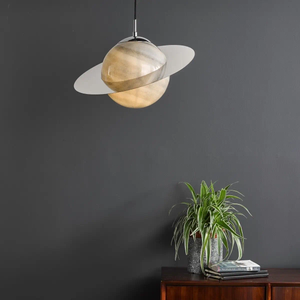 Dziecięca lampa wisząca Saturn SAT0150 planeta okrągła chrom