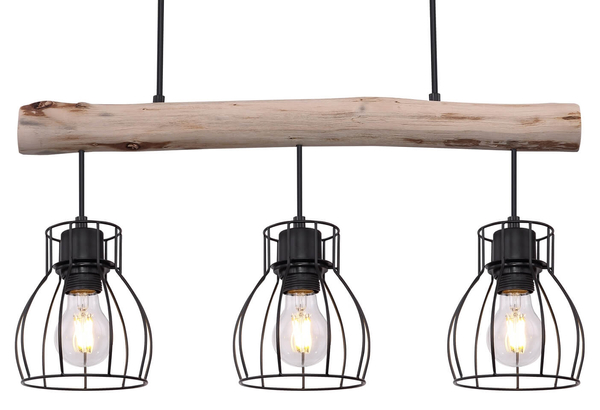 Wisząca lampa Mina 15326-3N belka z druciakami czarna drewno