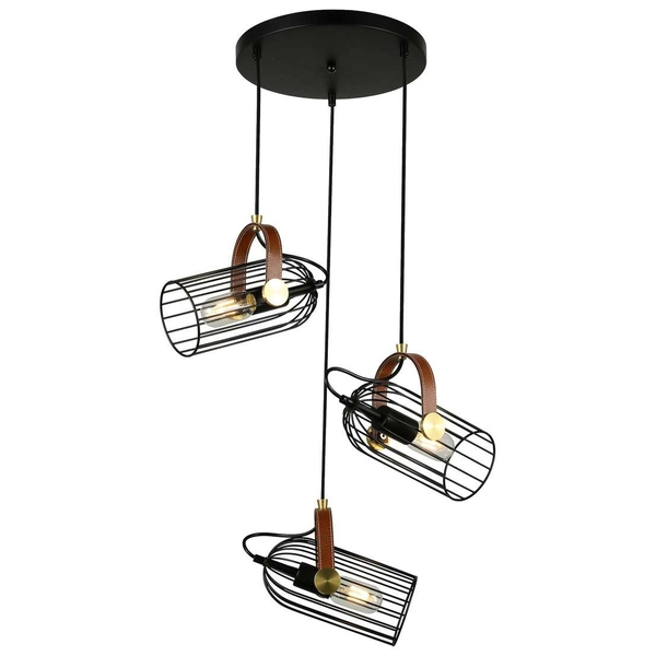 Wisząca LAMPA industrialna ANTOIN PND-2445-3-BK Italux druciana OPRAWA metalowy ZWIS kaskada klatki czarne brązowe