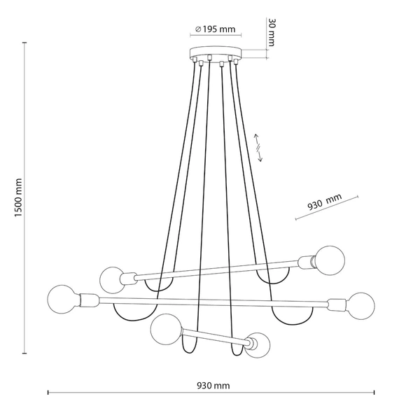 Lampa wisząca nad stół Helix 4950 TK Lighting wielopunktowa czarna orzech