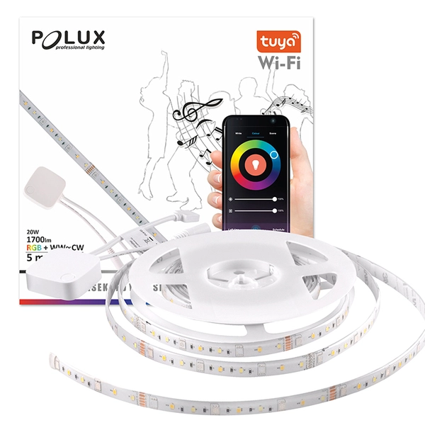 Taśma LED Wi-Fi RGB 20W 313911 Polux 1700lm z funkcją muzyczną biała