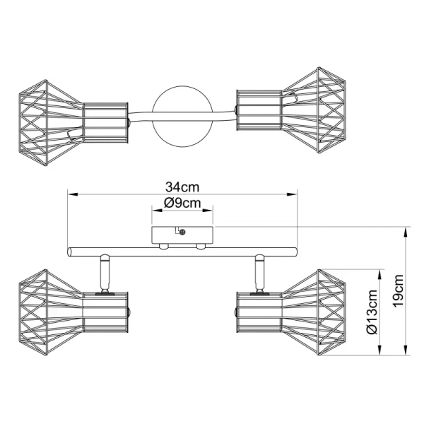 Sufitowa lampa druciana Priska 54017-2M czarna złota