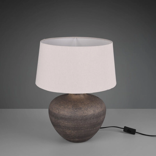 Abażurowa lampa stołowa LOU R50963844 ceramiczna brązowa beżowa