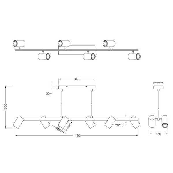 Lampa wisząca na listwie VANTOS DL632302400 Trio metalowa czarny