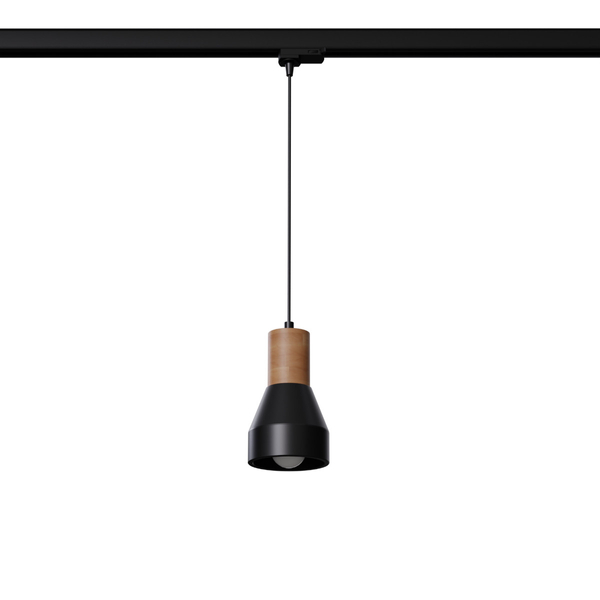 Zwisowa lampa do trójfazowych szyn QUBIC MYL.00139 czarna drewniana